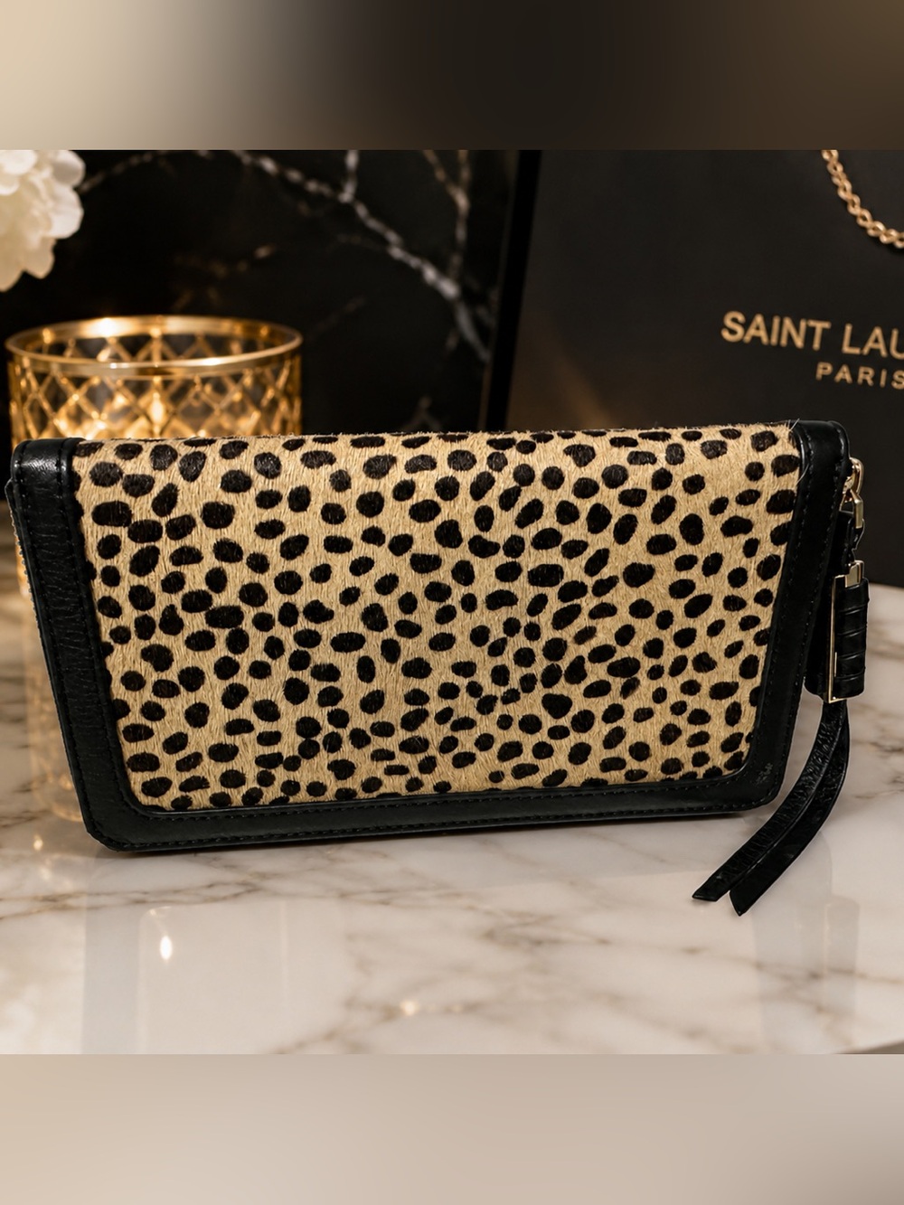 COVVETTE-Leather Zip Wallet with Black & Tan Leopard Panel (GUC) - Picture 4 of 12